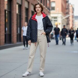 CABIN CREEK Black‎ Nylon Windbreaker Women's MEDIUM (8/10) full Zip Pockets